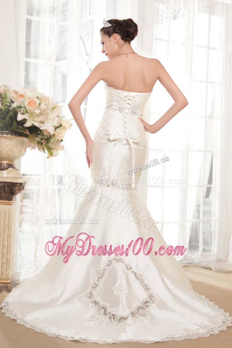 Groovy Mermaid Lace Hem Beaded White Dress for Wedding Strapless