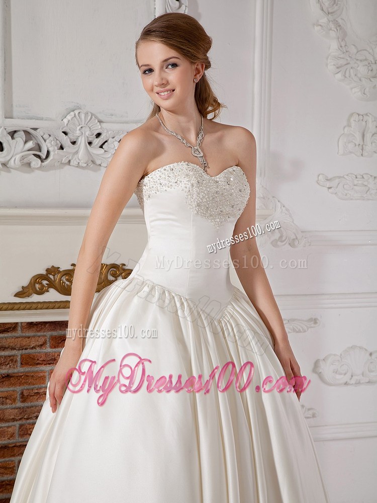 Sweetheart Court Train Beaded Wedding Dresses with Ruche and Pick-ups