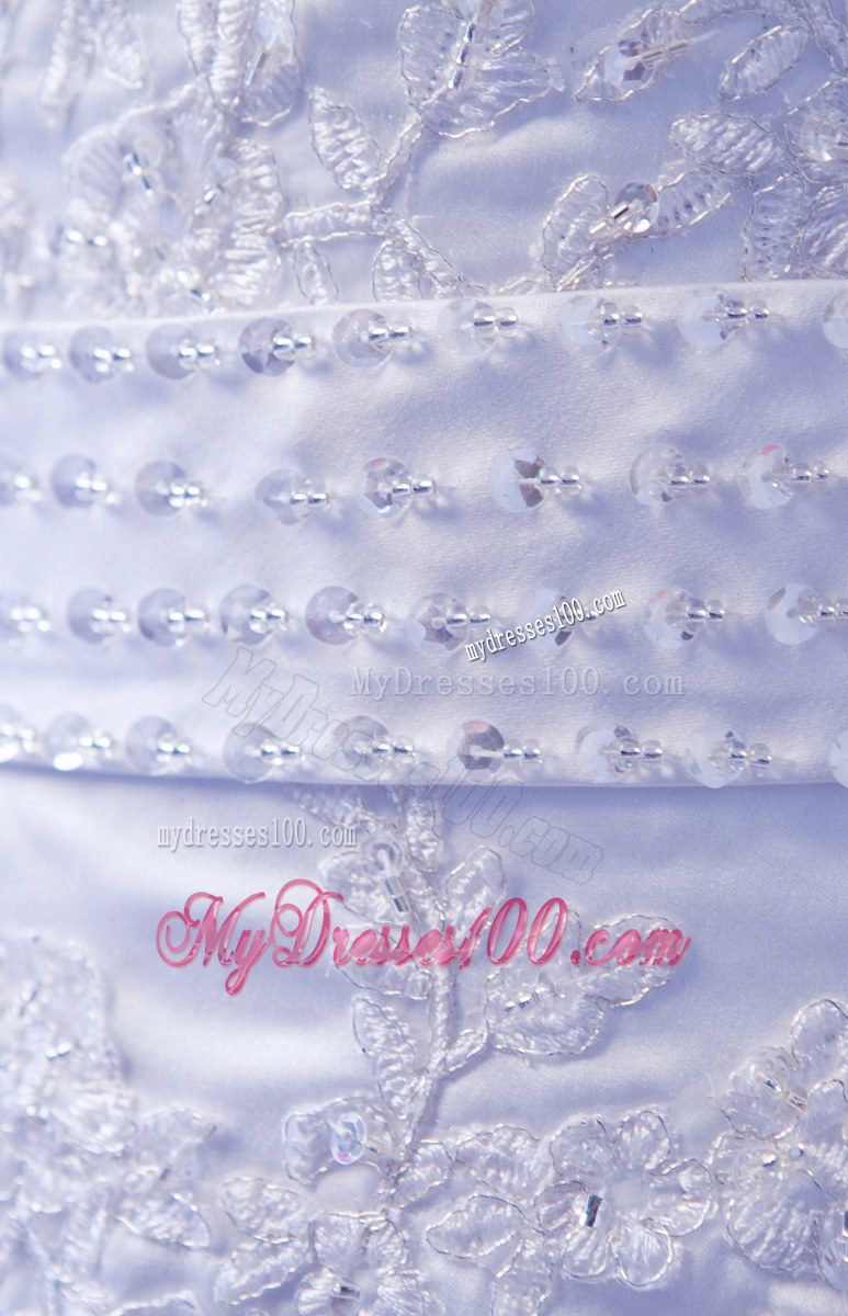Romantic Straps Floral Appliques Court Train White Dress for Wedding