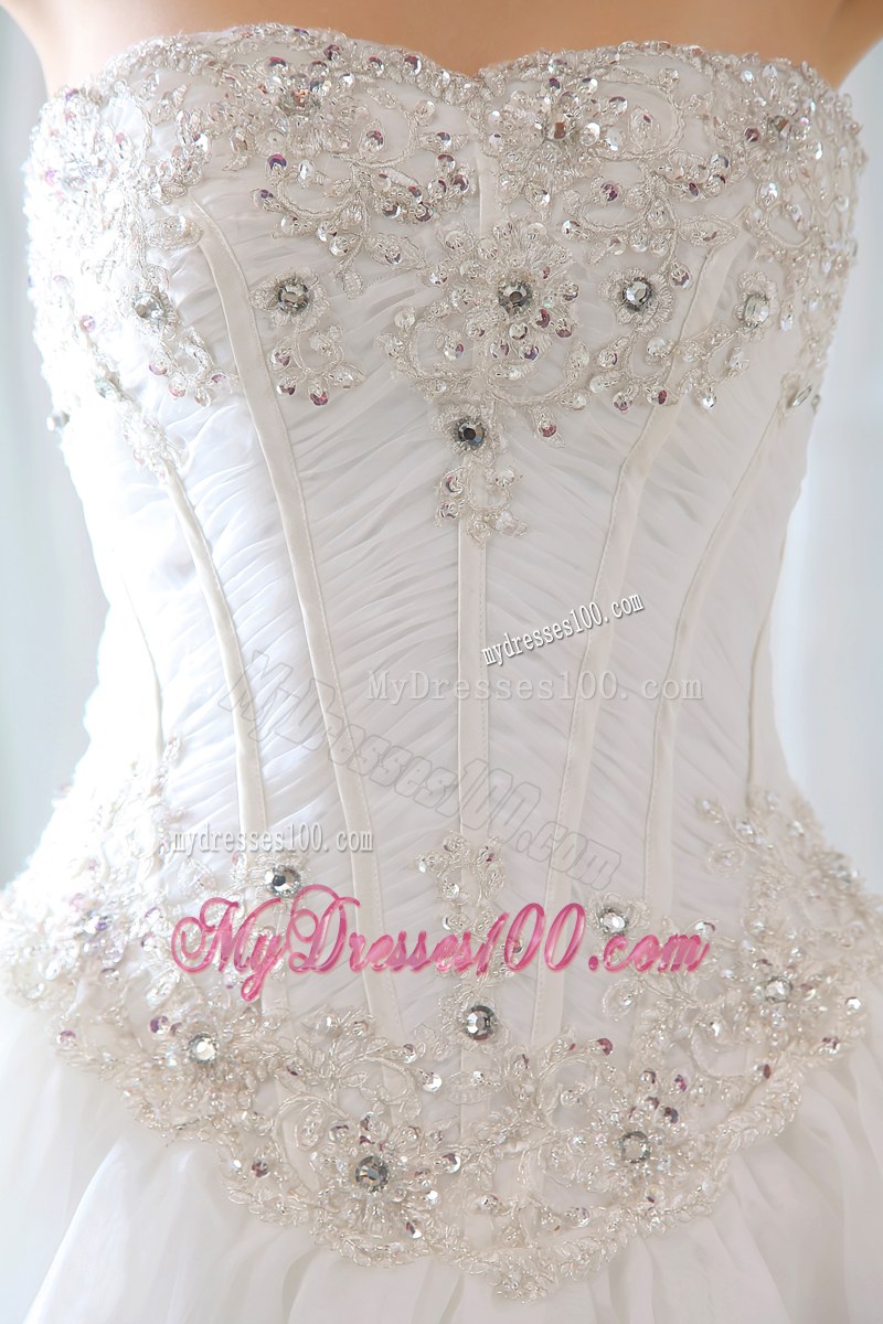 Ruffle Layers Corset Back White Bridal with Beading Dress Chapel Train