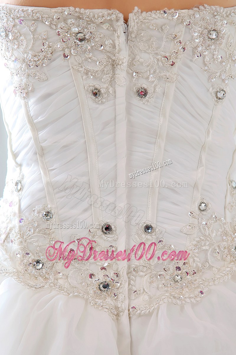Ruffle Layers Corset Back White Bridal with Beading Dress Chapel Train