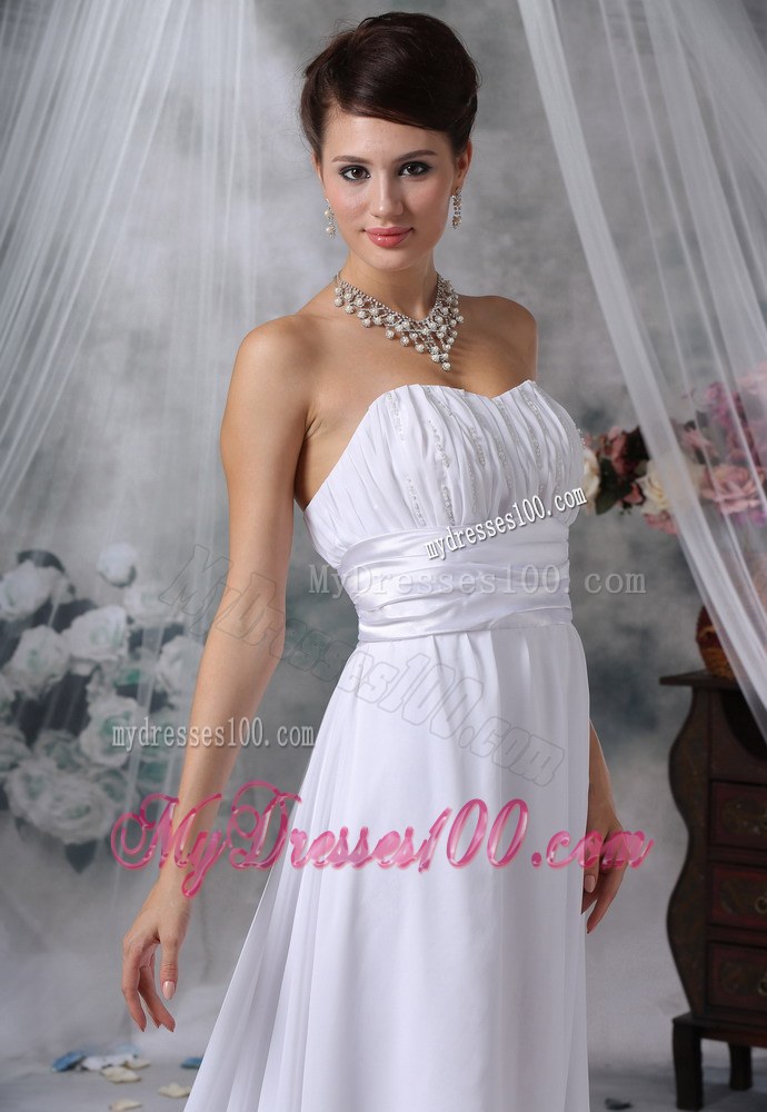 Simple Style Ruche Court Train Strapless White Wedding Dress in Fashion