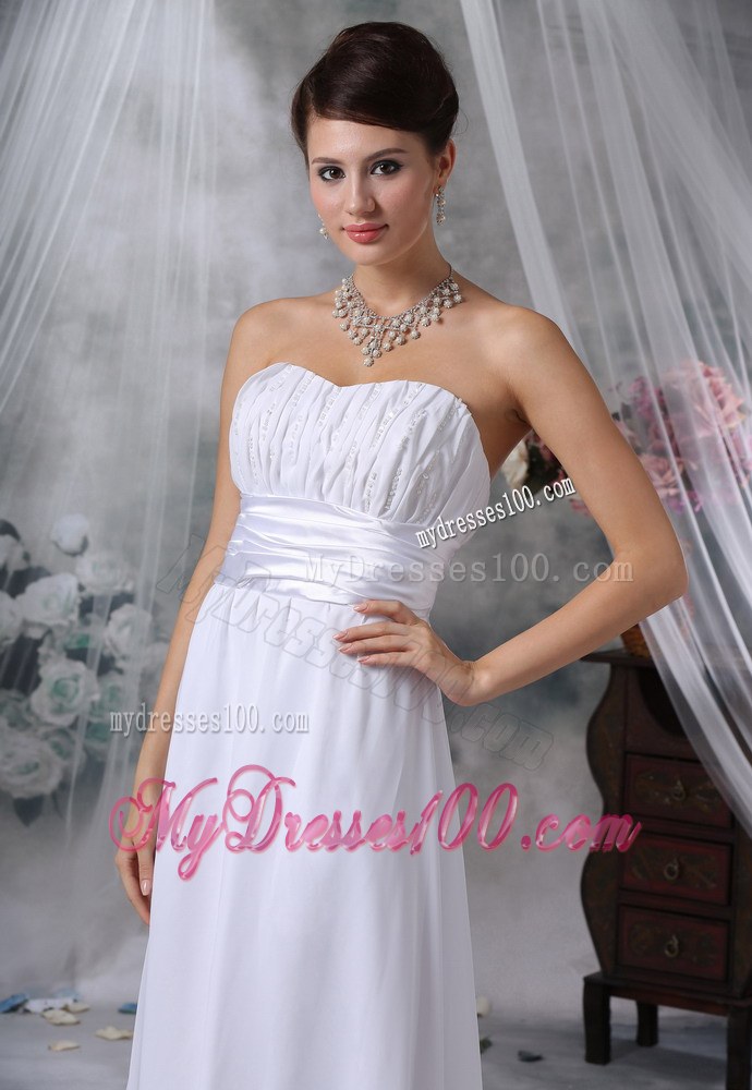 Simple Style Ruche Court Train Strapless White Wedding Dress in Fashion