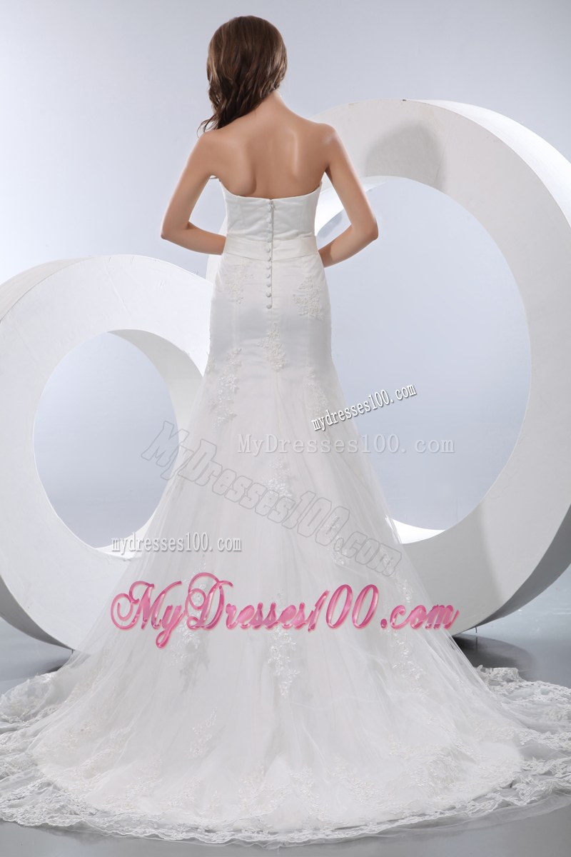 Bowknot Lace Flowers Decorated Mermaid Wedding Dresses with Court Train