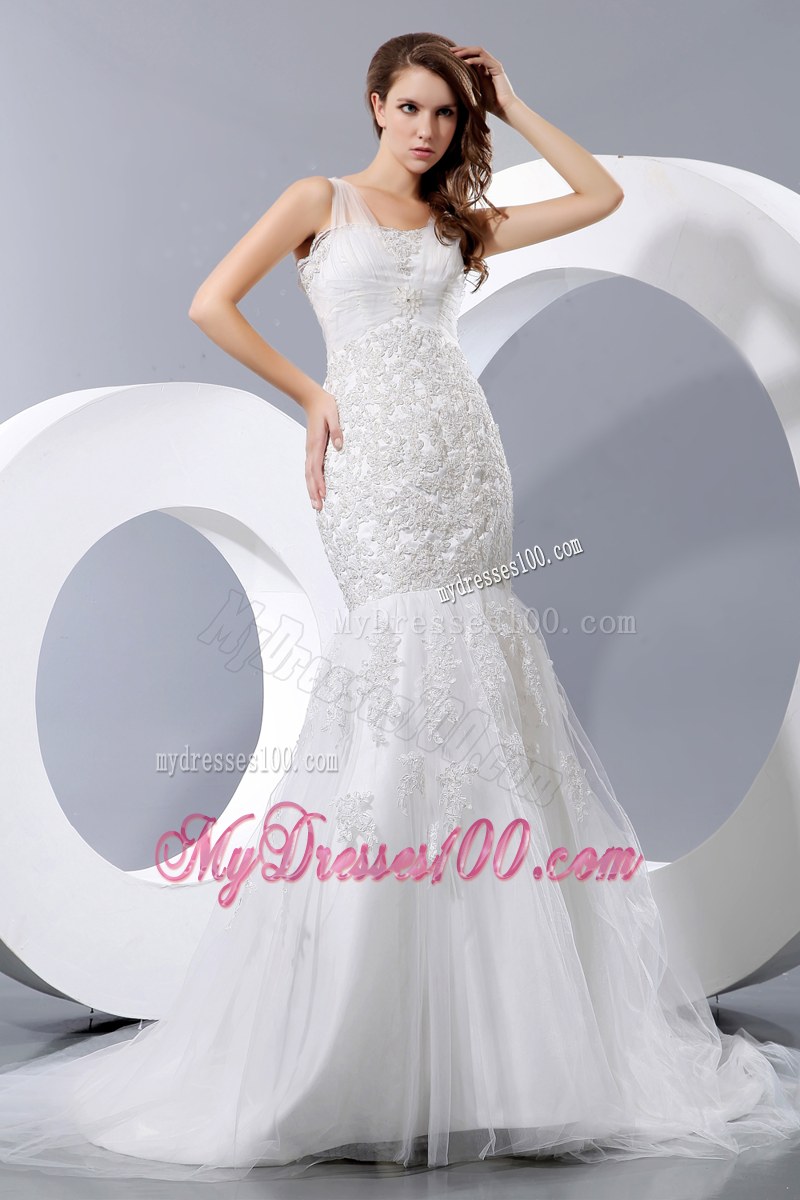 Sheer Straps Court Train Bridal Gowns Unique from The Lace Flowers