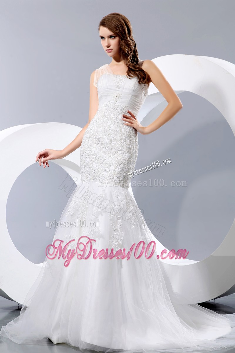 Sheer Straps Court Train Bridal Gowns Unique from The Lace Flowers
