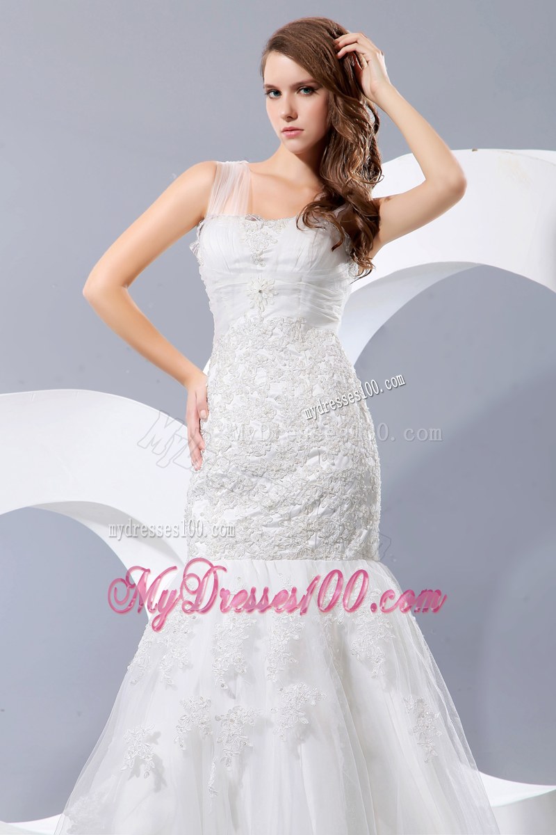 Sheer Straps Court Train Bridal Gowns Unique from The Lace Flowers