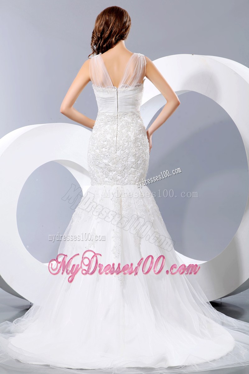 Sheer Straps Court Train Bridal Gowns Unique from The Lace Flowers