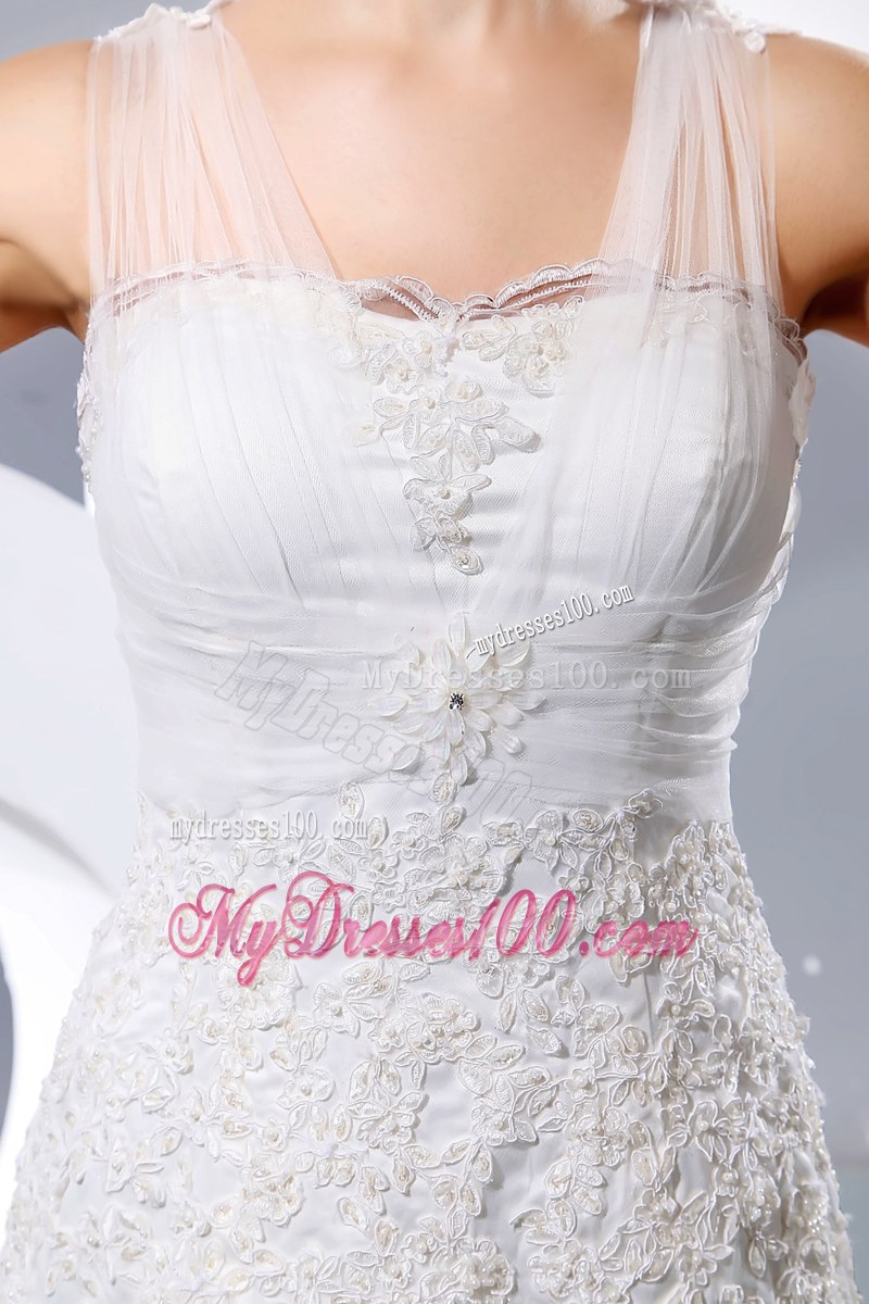 Sheer Straps Court Train Bridal Gowns Unique from The Lace Flowers