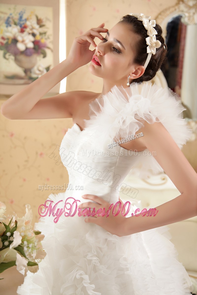 Sweetheart One Shoulder Cathedral Train White Dress for Wedding