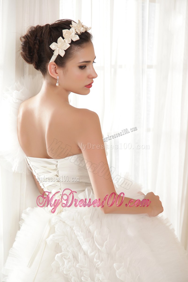Sweetheart One Shoulder Cathedral Train White Dress for Wedding