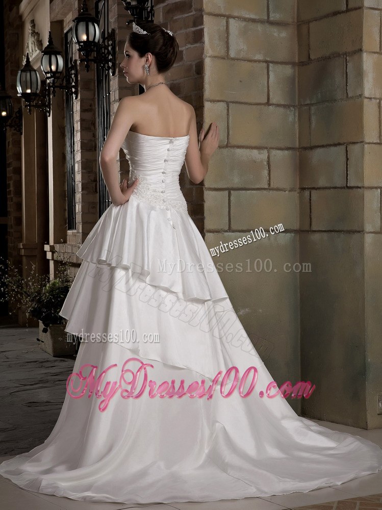 Unique Ruffle Layers Court Train Cream Colored Bridal Dress