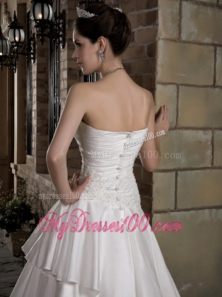 Unique Ruffle Layers Court Train Cream Colored Bridal Dress