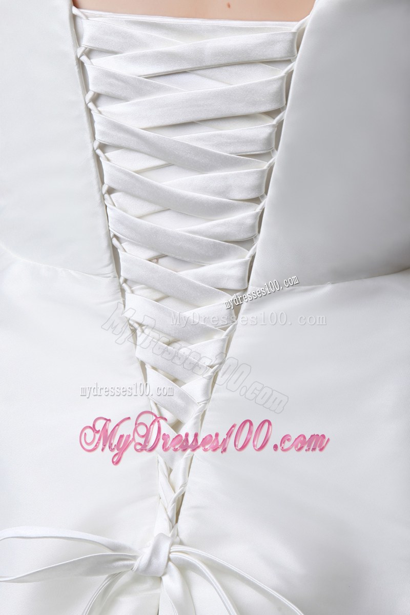 Unique Floor Length White Bridal Dress with Ruffles Lace-up Back