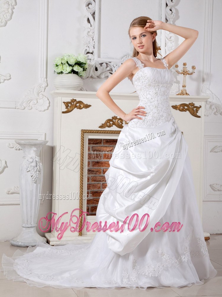 Beaded Straps and Bodice for Pick-ups Decorated Court Train Wedding Dress