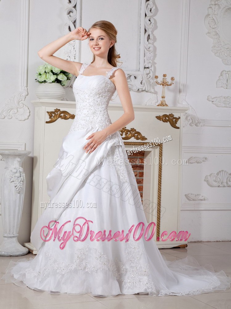Beaded Straps and Bodice for Pick-ups Decorated Court Train Wedding Dress