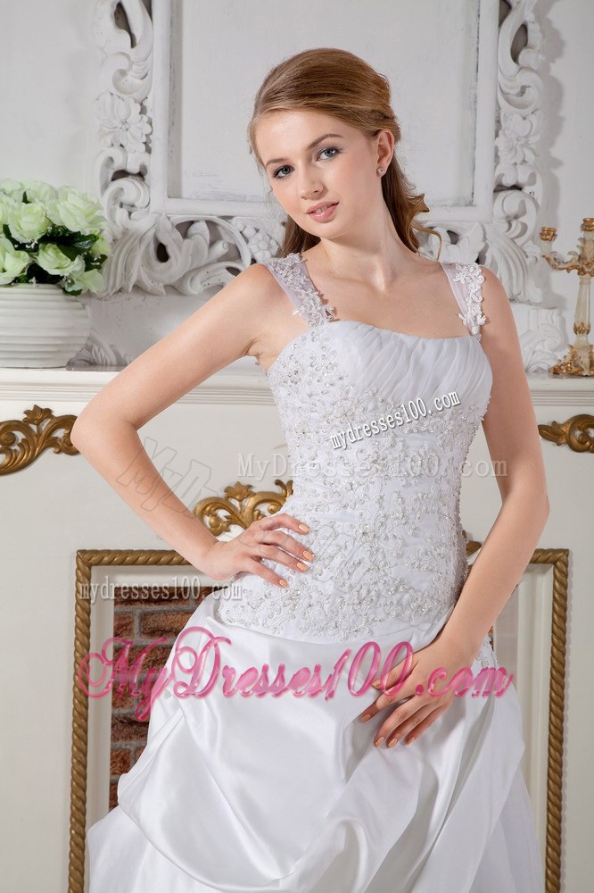 Beaded Straps and Bodice for Pick-ups Decorated Court Train Wedding Dress