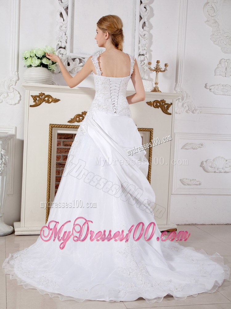 Beaded Straps and Bodice for Pick-ups Decorated Court Train Wedding Dress