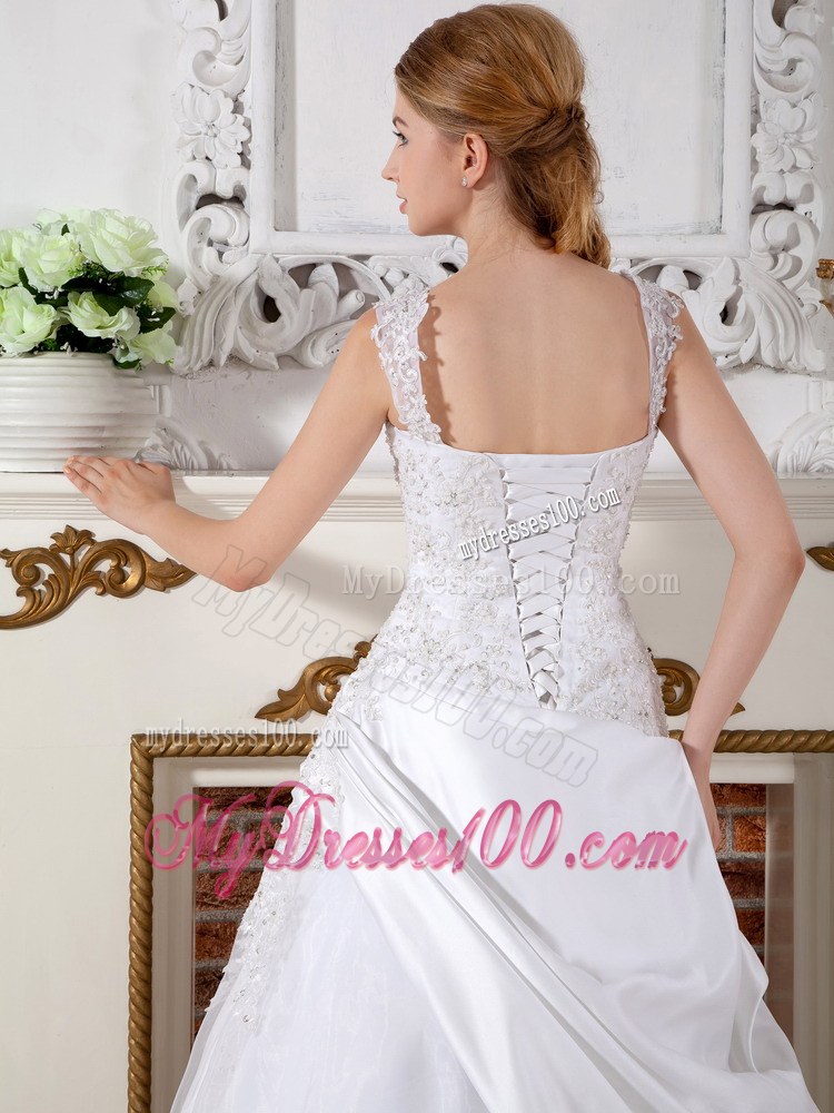 Beaded Straps and Bodice for Pick-ups Decorated Court Train Wedding Dress