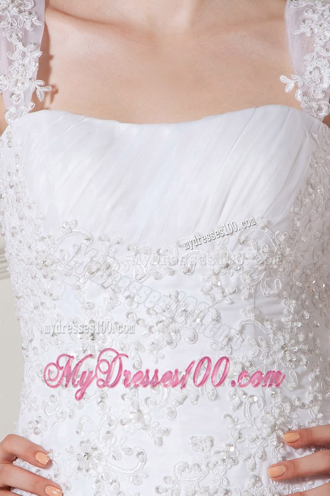 Beaded Straps and Bodice for Pick-ups Decorated Court Train Wedding Dress
