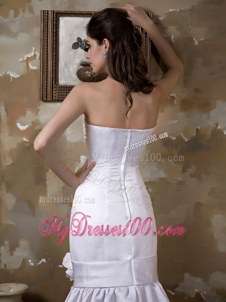 Fitted Strapless Handmade Flower White Bridal Dress in Fashion