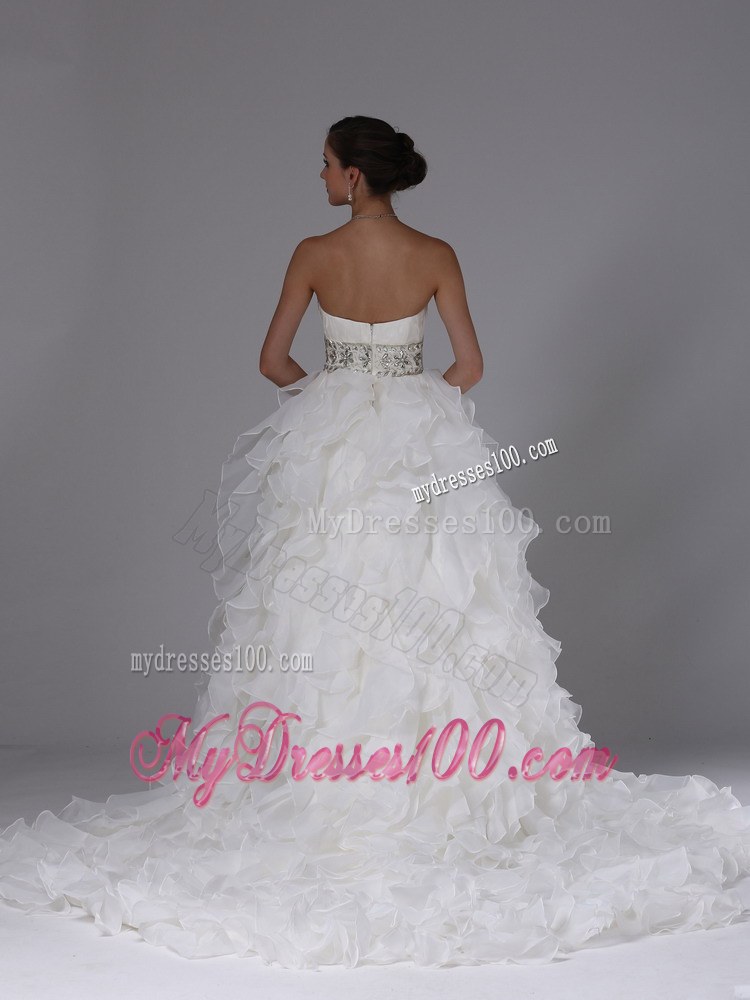 Sweetheart and Beading Decorate Waist for Strapless Ruffled Wedding Dress