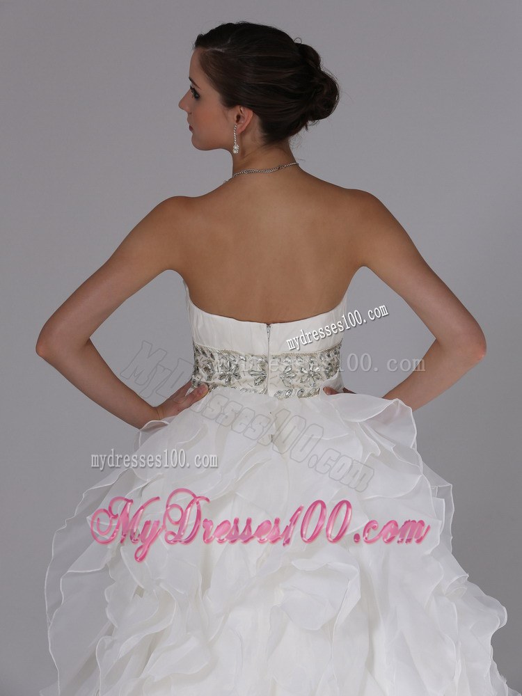 Sweetheart and Beading Decorate Waist for Strapless Ruffled Wedding Dress