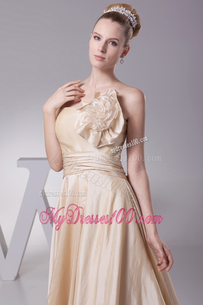 Handle Flowers and Bowknot Decorated Champagne Bridal Dress with Sweep Train