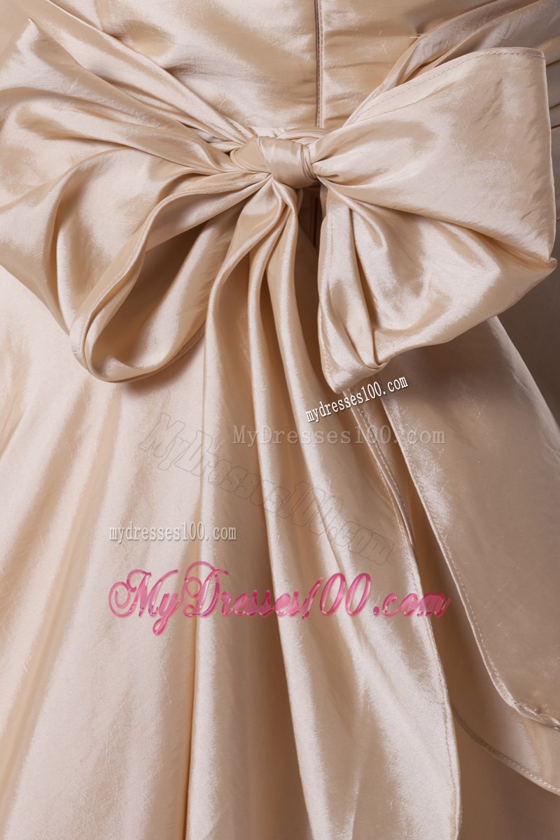 Handle Flowers and Bowknot Decorated Champagne Bridal Dress with Sweep Train