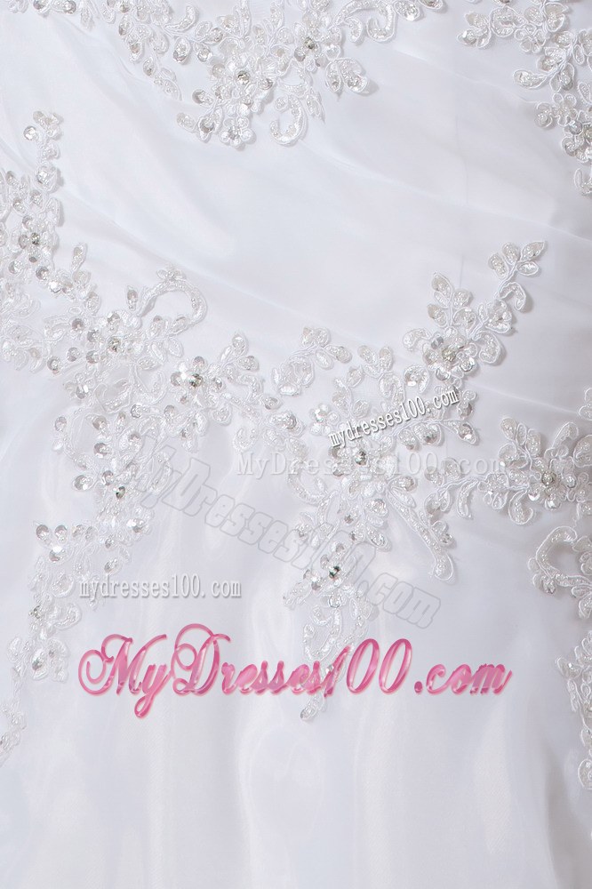 Mermaid Strapless Brush Train Appliques Decorate Bridal Gown for Wedding