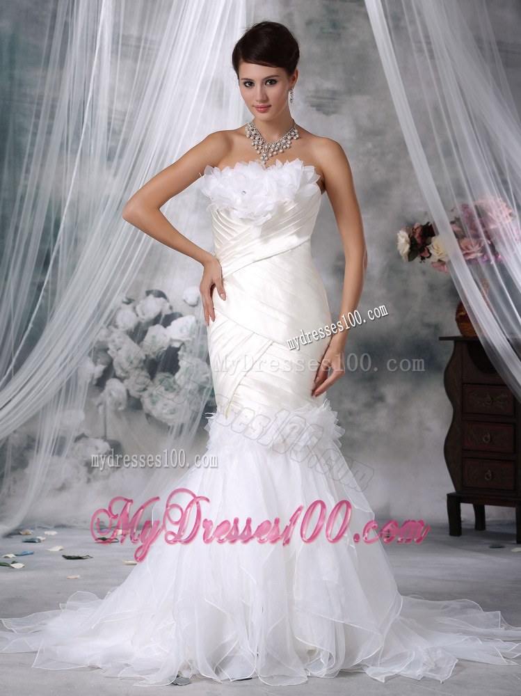 Flowers Accent Ivory Mermaid Court Train Bridal Dresses Organza