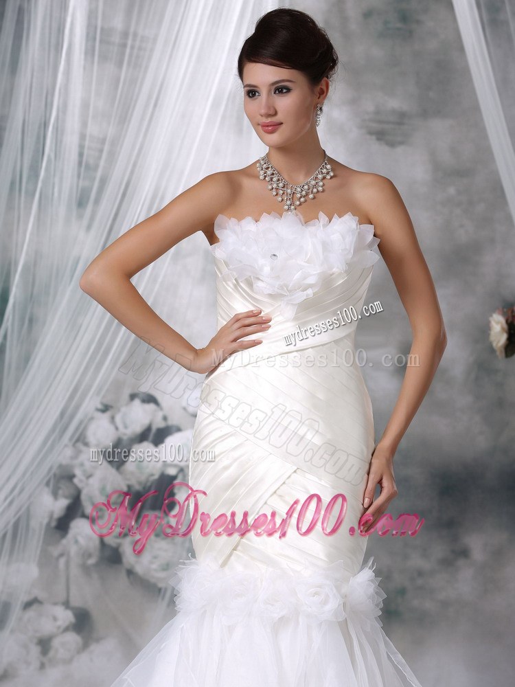 Flowers Accent Ivory Mermaid Court Train Bridal Dresses Organza