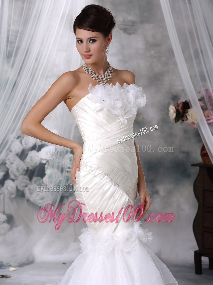 Flowers Accent Ivory Mermaid Court Train Bridal Dresses Organza