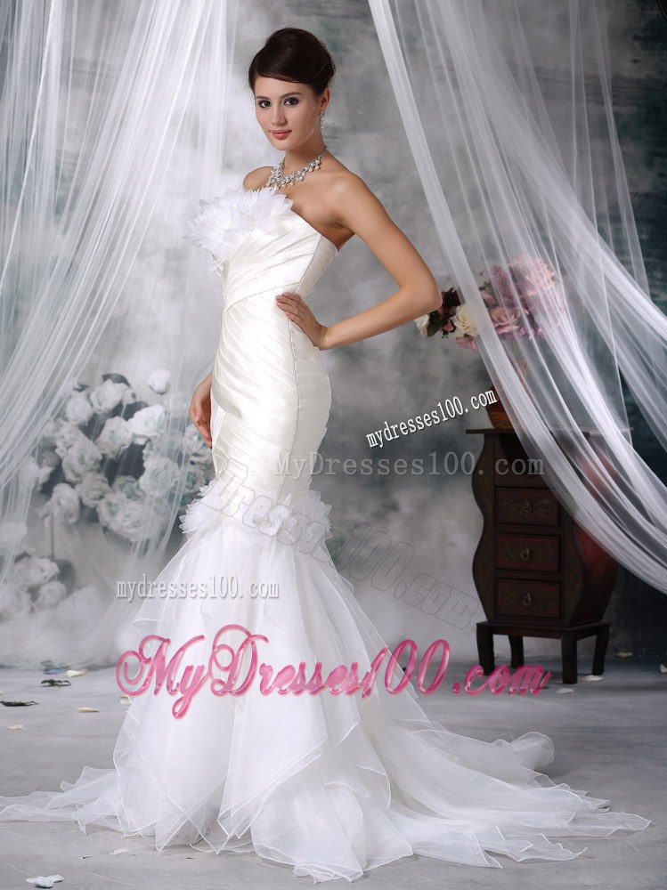 Flowers Accent Ivory Mermaid Court Train Bridal Dresses Organza