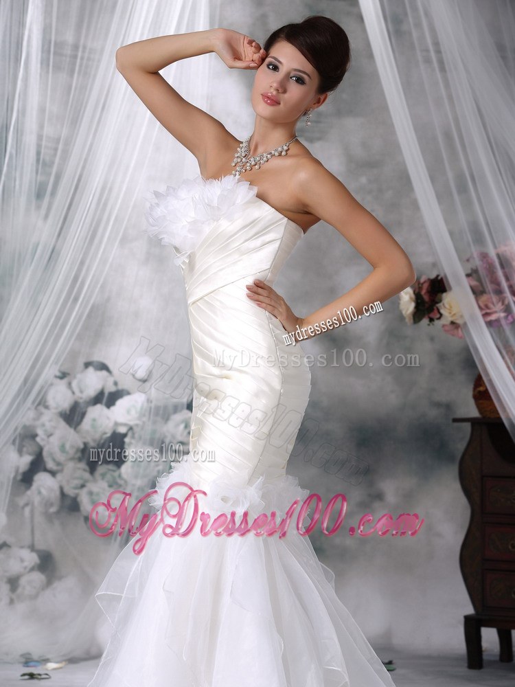 Flowers Accent Ivory Mermaid Court Train Bridal Dresses Organza