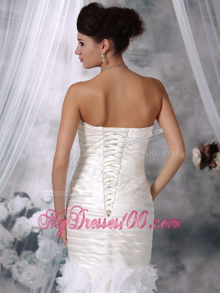 Flowers Accent Ivory Mermaid Court Train Bridal Dresses Organza