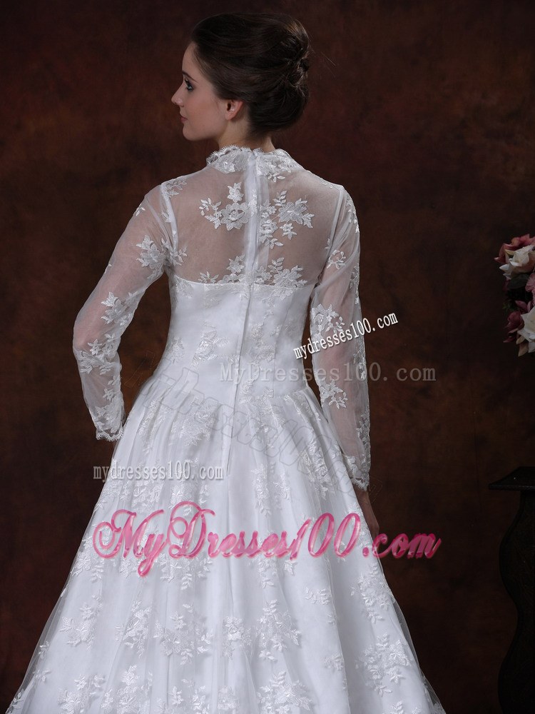 Lace Princess V-neck Long Sleeves Court Train Wedding Bridal Gown