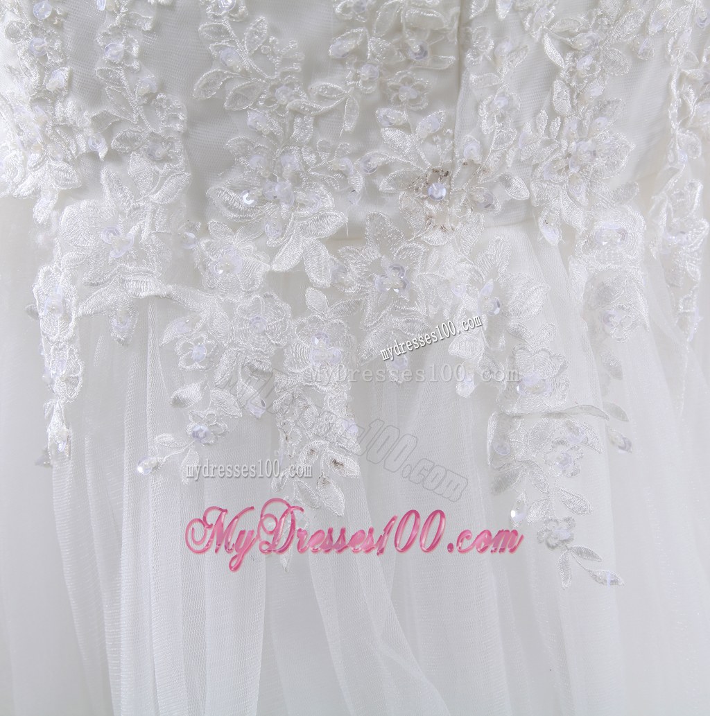 Beaded Lace Flowers Mermaid Bridal Gown with Court Train and Wide Straps