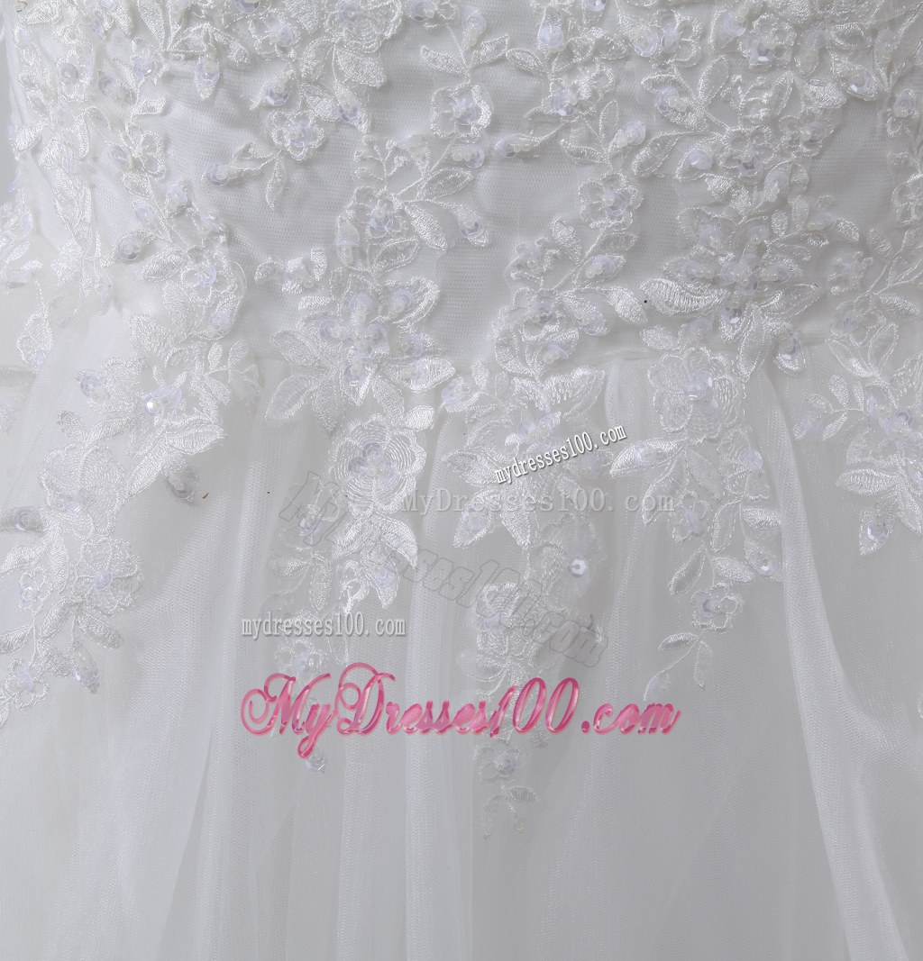 Beaded Lace Flowers Mermaid Bridal Gown with Court Train and Wide Straps