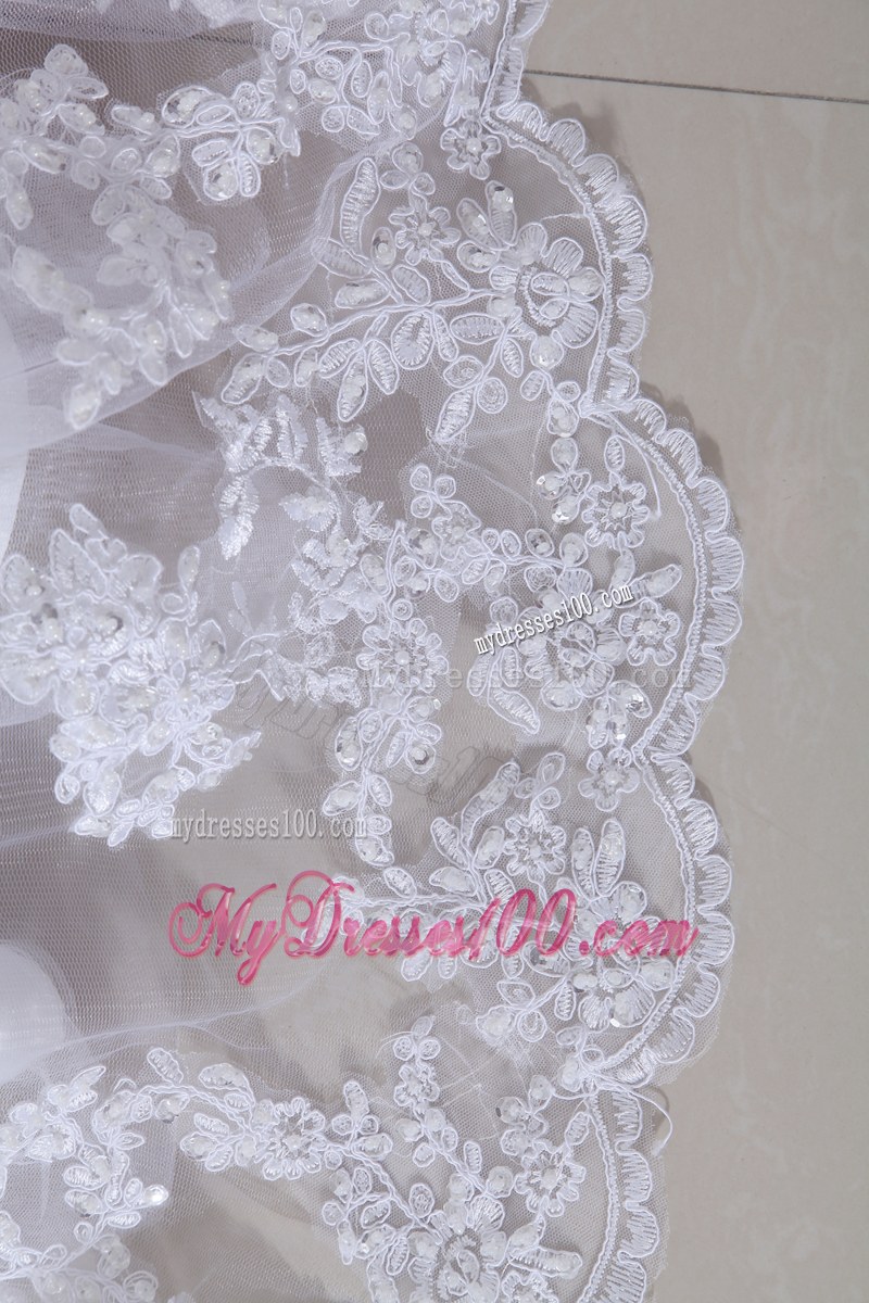 Lace Flowers Bridal Gown with Sheer Half Sleeves Jacket and Chapel Train