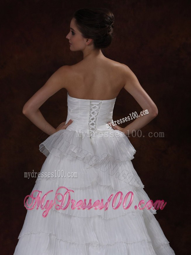 Sweetheart A-line Chapel Train Layers White Hall Wedding Dress