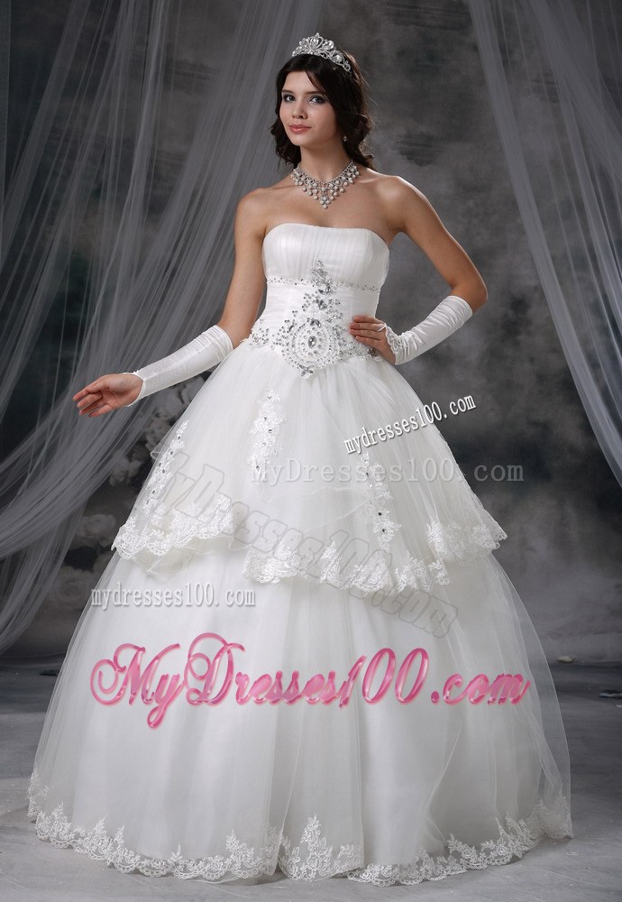 Layers Ball Gown Wedding Dress with Appliques and Beadings