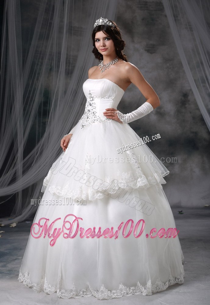 Layers Ball Gown Wedding Dress with Appliques and Beadings