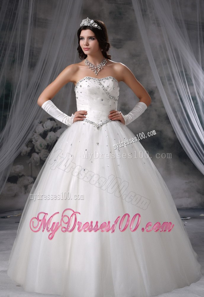 Beading Decorate Bodice Ball Gown Dress for Wedding with Gloves