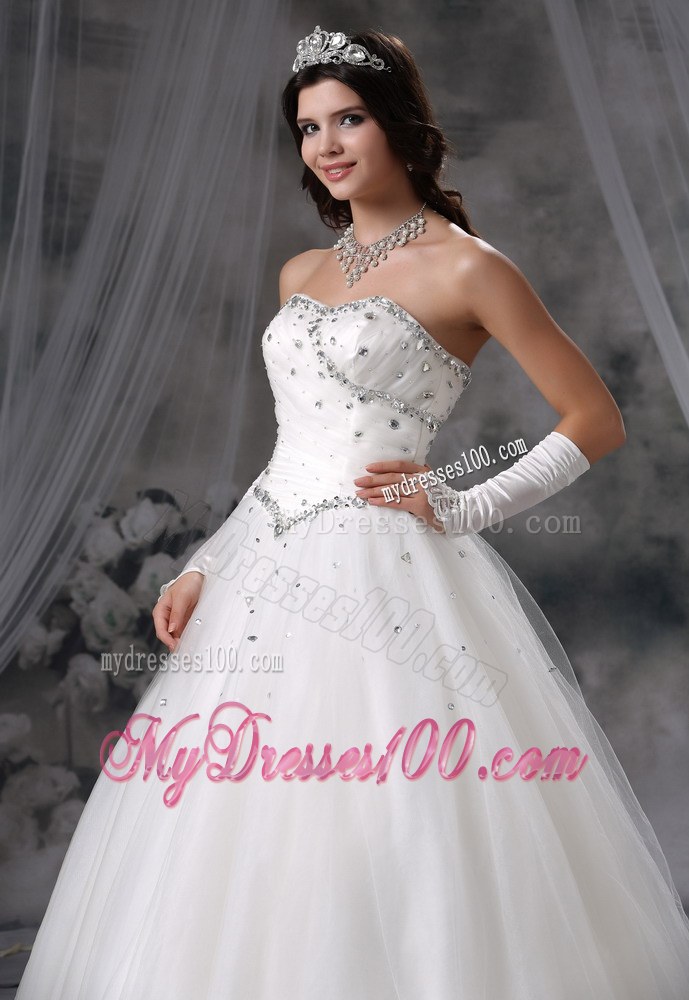 Beading Decorate Bodice Ball Gown Dress for Wedding with Gloves