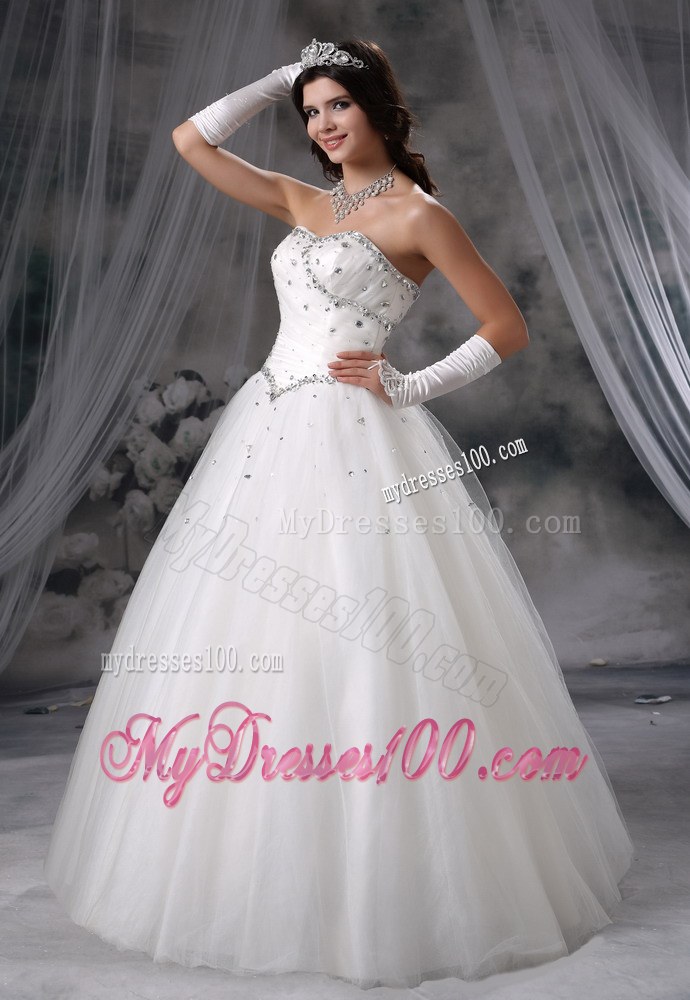 Beading Decorate Bodice Ball Gown Dress for Wedding with Gloves