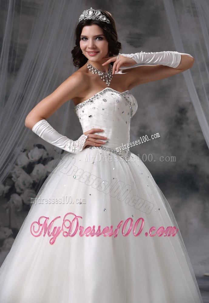 Beading Decorate Bodice Ball Gown Dress for Wedding with Gloves