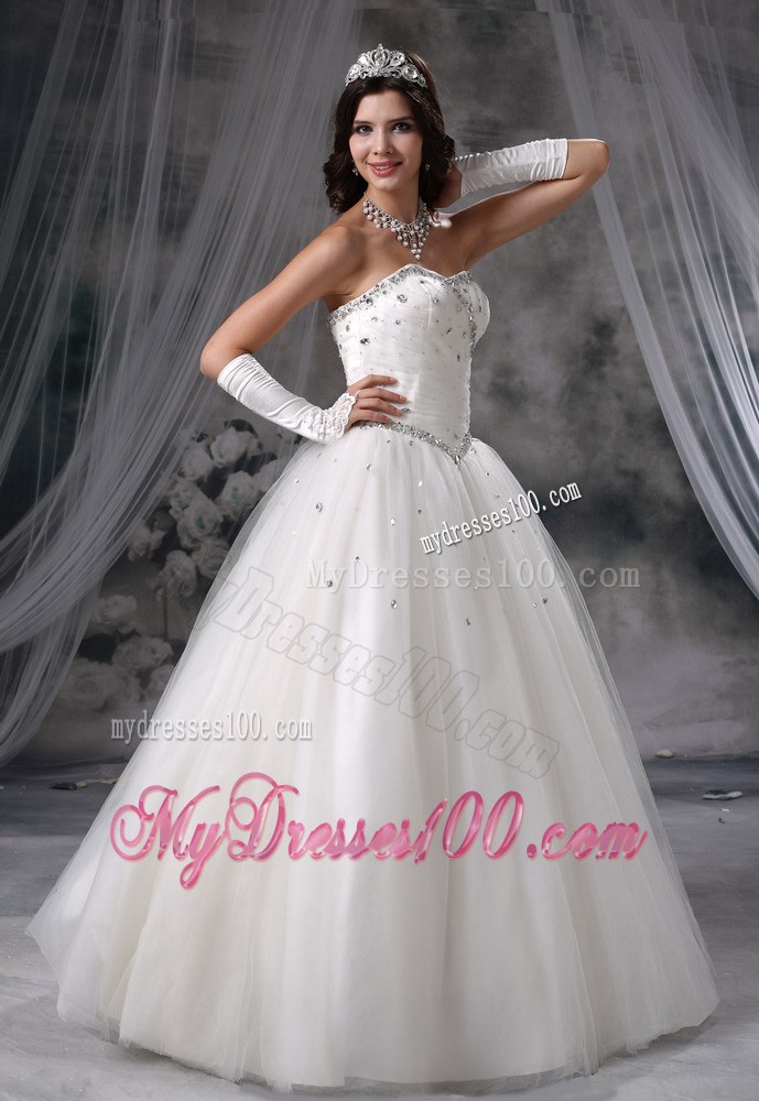 Beading Decorate Bodice Ball Gown Dress for Wedding with Gloves