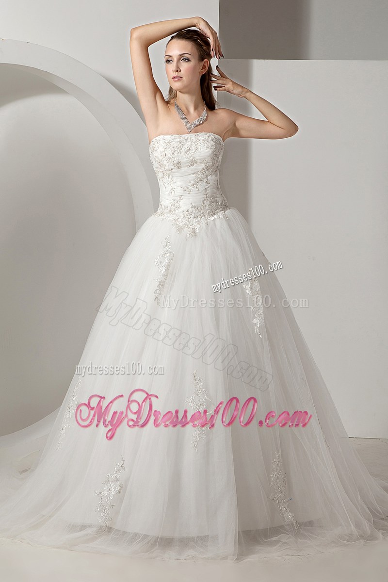 Desirable Embroidery Strapless White Dress for Brides in Style