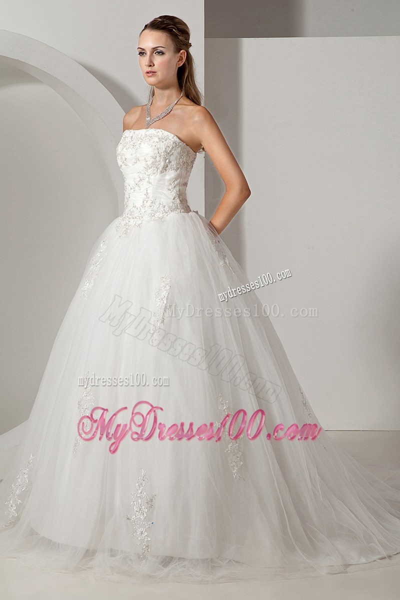 Desirable Embroidery Strapless White Dress for Brides in Style